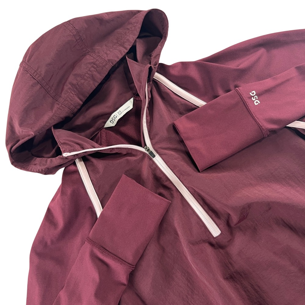 DSG Half Zip Hooded Windbreaker Women XS Burgundy Cropped Thumbhole Active Top